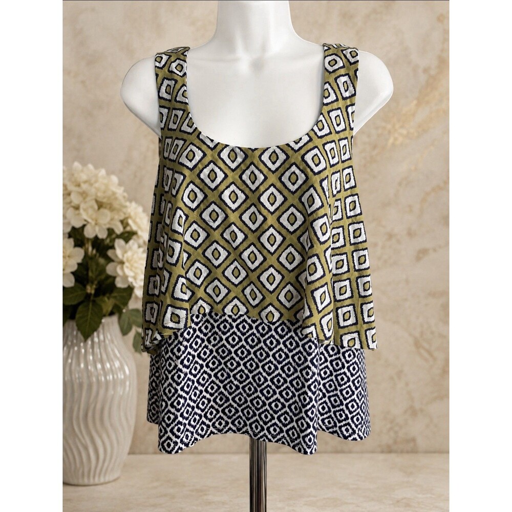 Meadow Rue Size M Women’s Layered Geometric Print Sleeveless Blouse 36” Bust